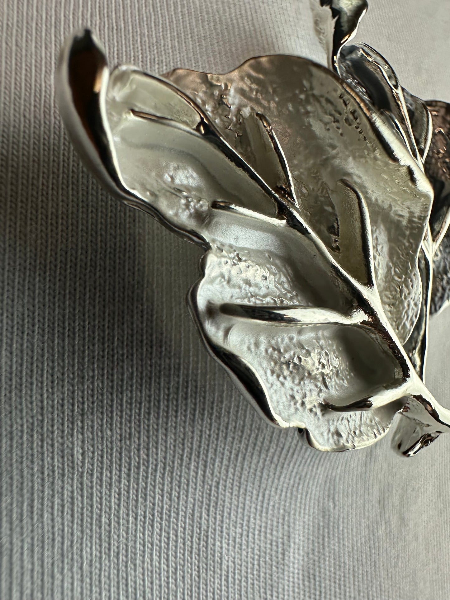 Silver and grey oak leaf magnetic brooch