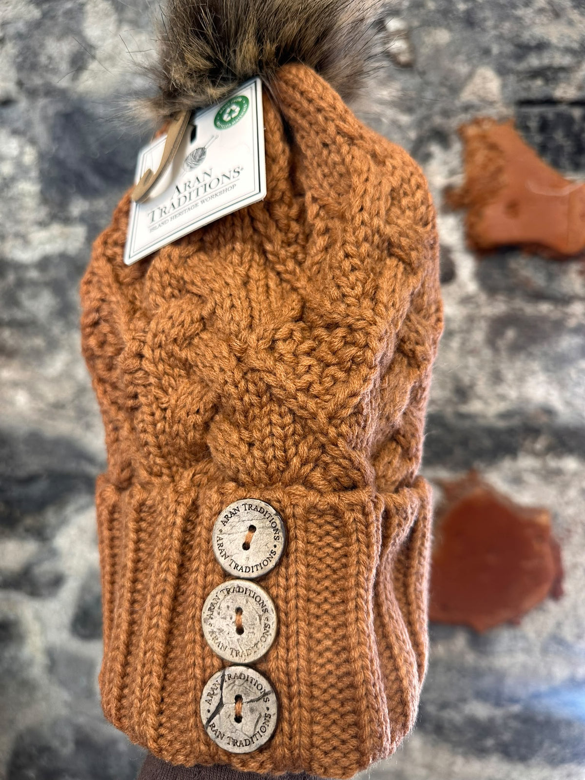 “Aine “ Three button soft cable knit tobacco hat