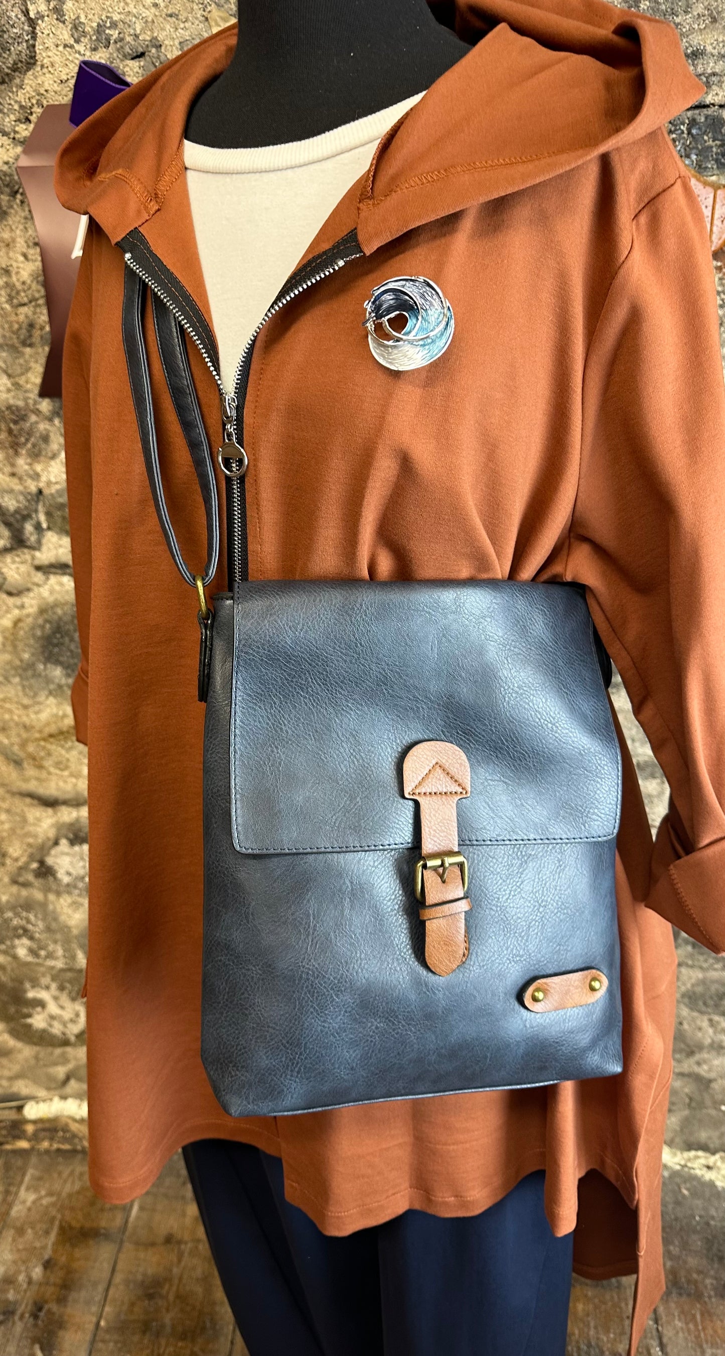 “Maggie “ indigo vegan satcel crossbody