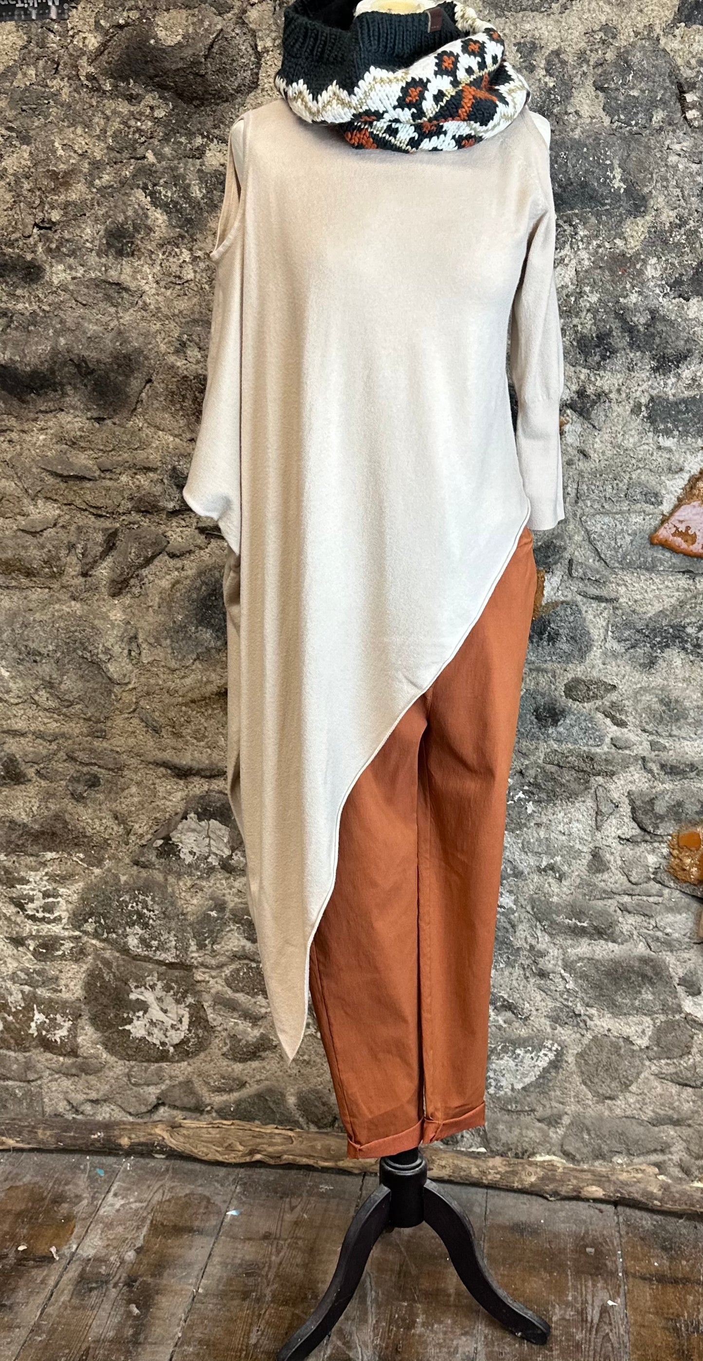 “Frankie “ asymmetric buttermilk cream Italian knit