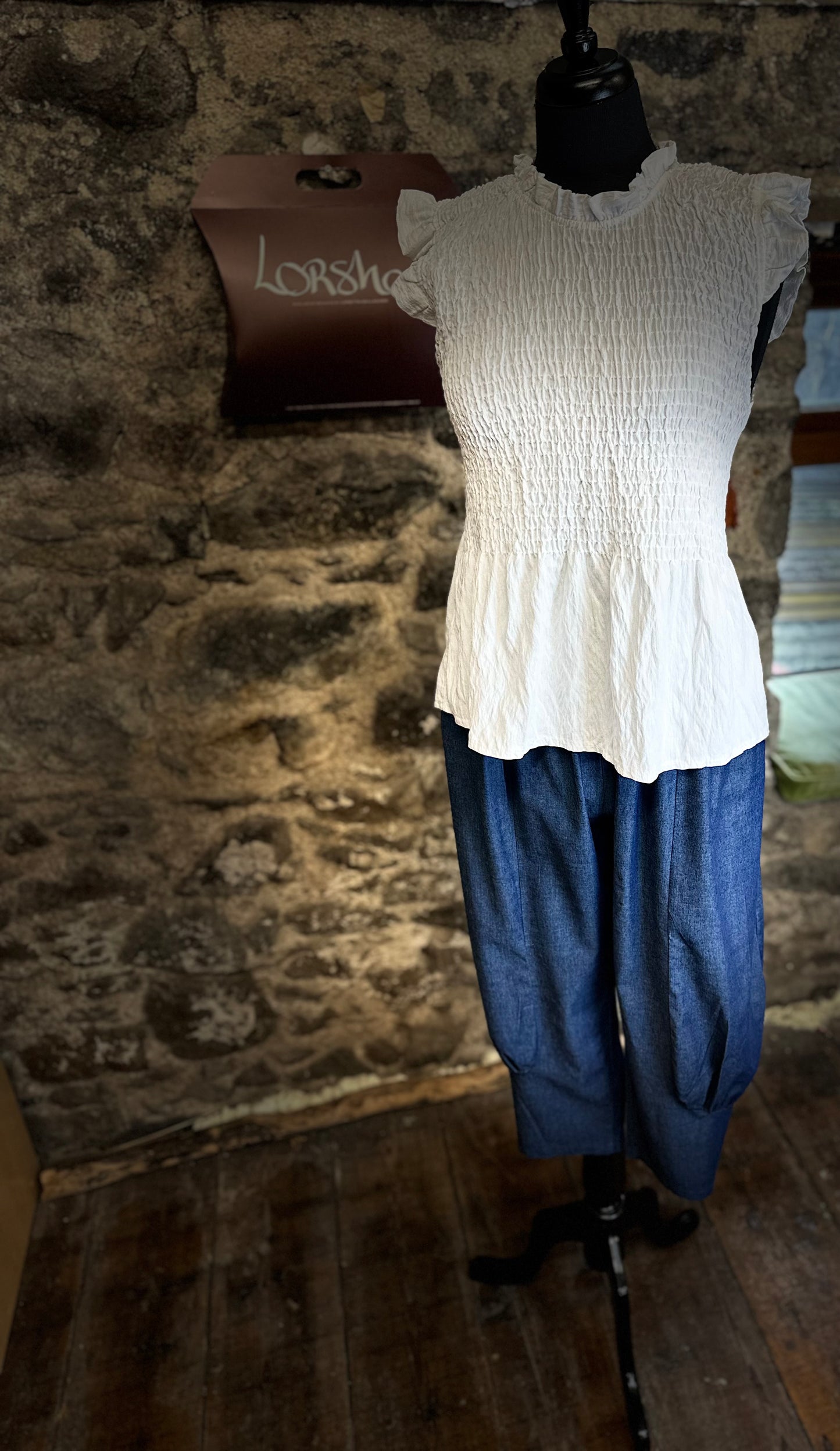 “Betty “ white rushed Italian top