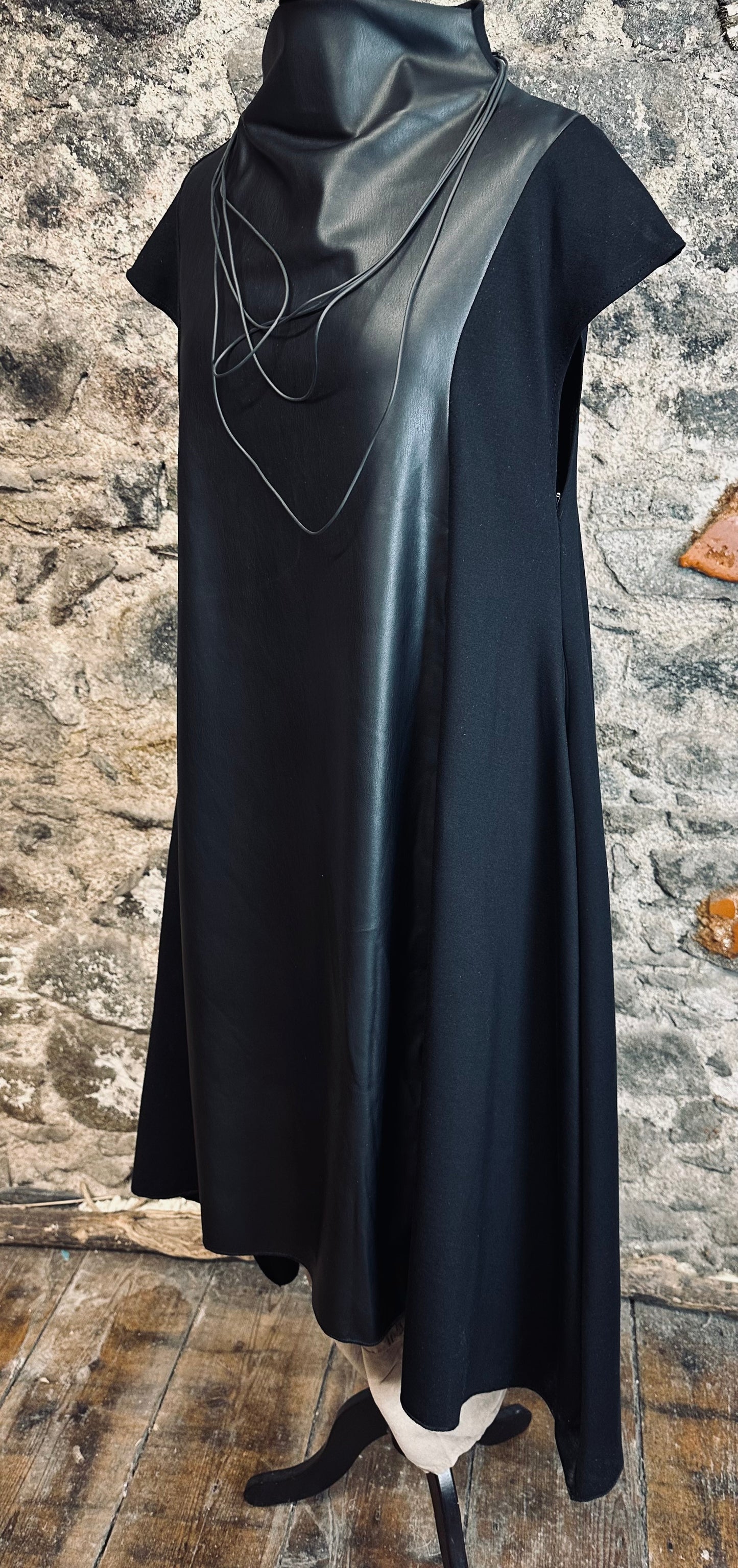 “Kirsti “ black funnel neck asymmetric tunic dress