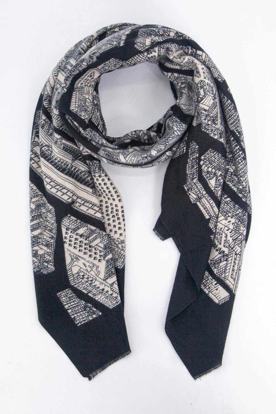 Black and white architectural drawing wrap