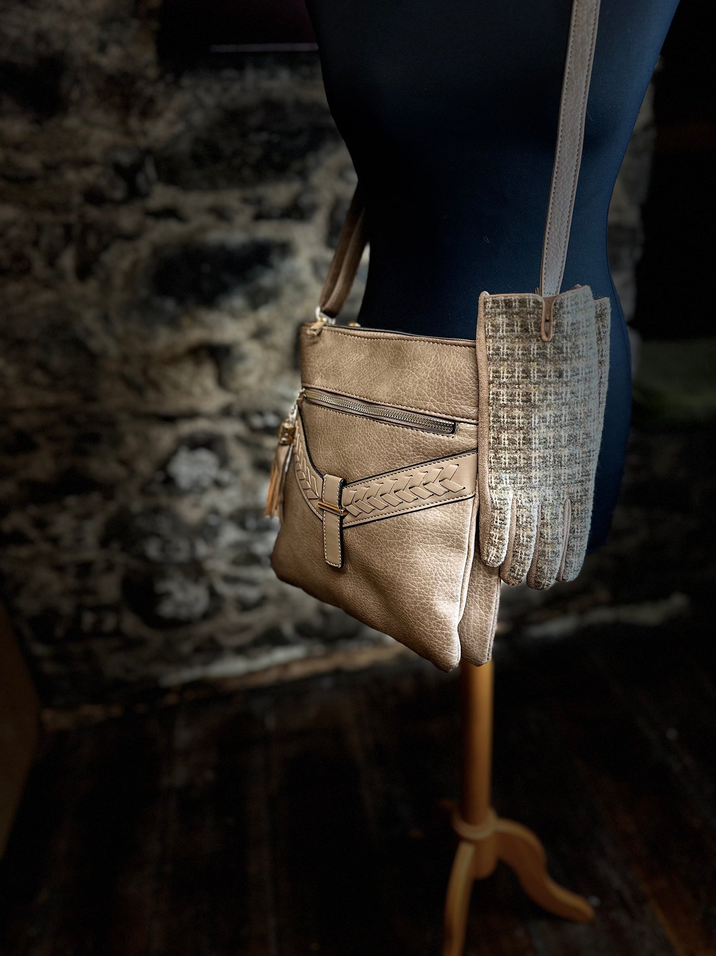“Sharrin” mocha vegan crossbody satchel
