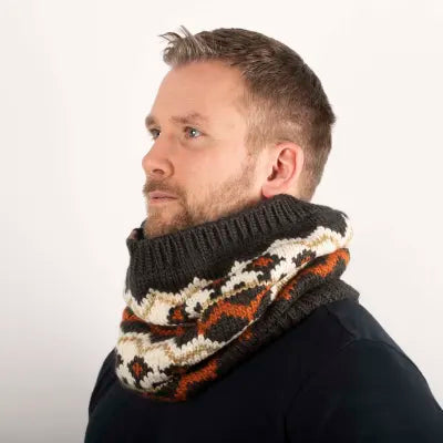 Heritage fair isle neck warmer mushroom and terracotta