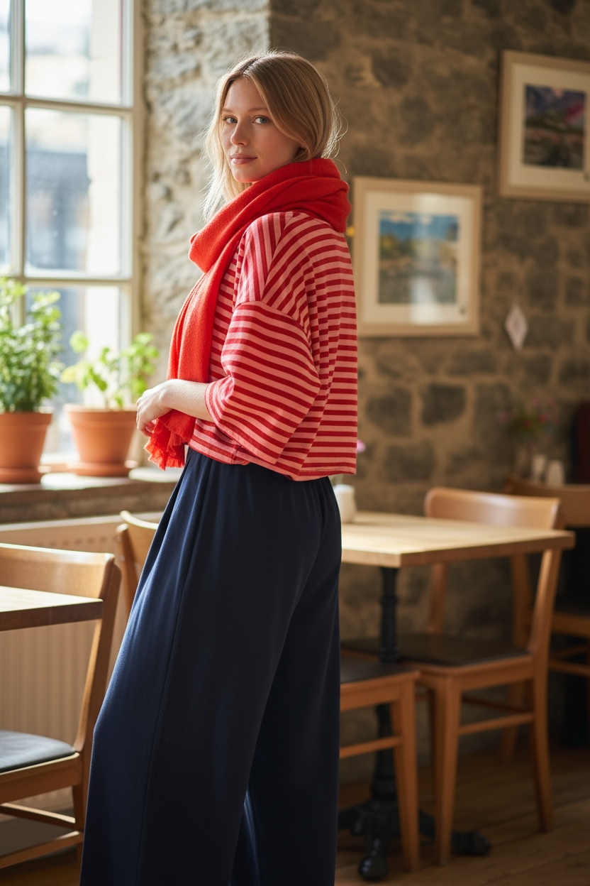 “Maisie “ red and pink Bretton stripe top