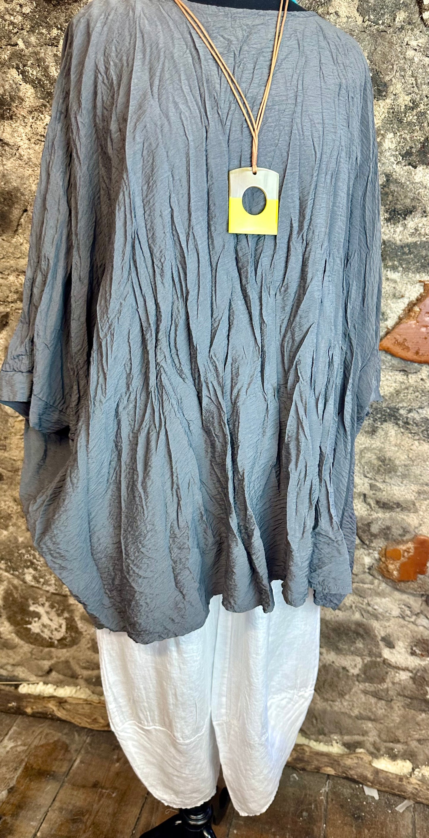 “Elsbeth “ charcoal crinkle Italian poncho tunic