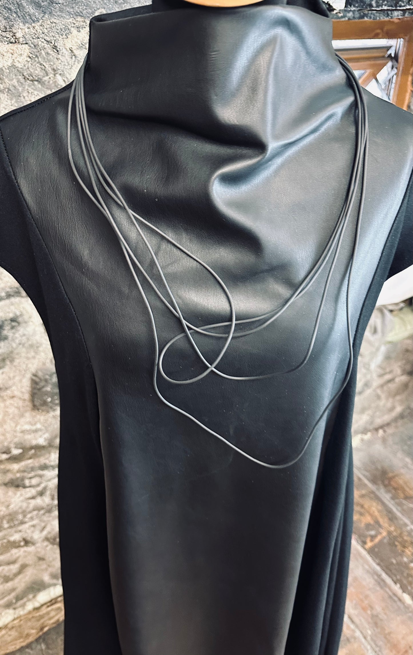 “Kirsti “ black funnel neck asymmetric tunic dress