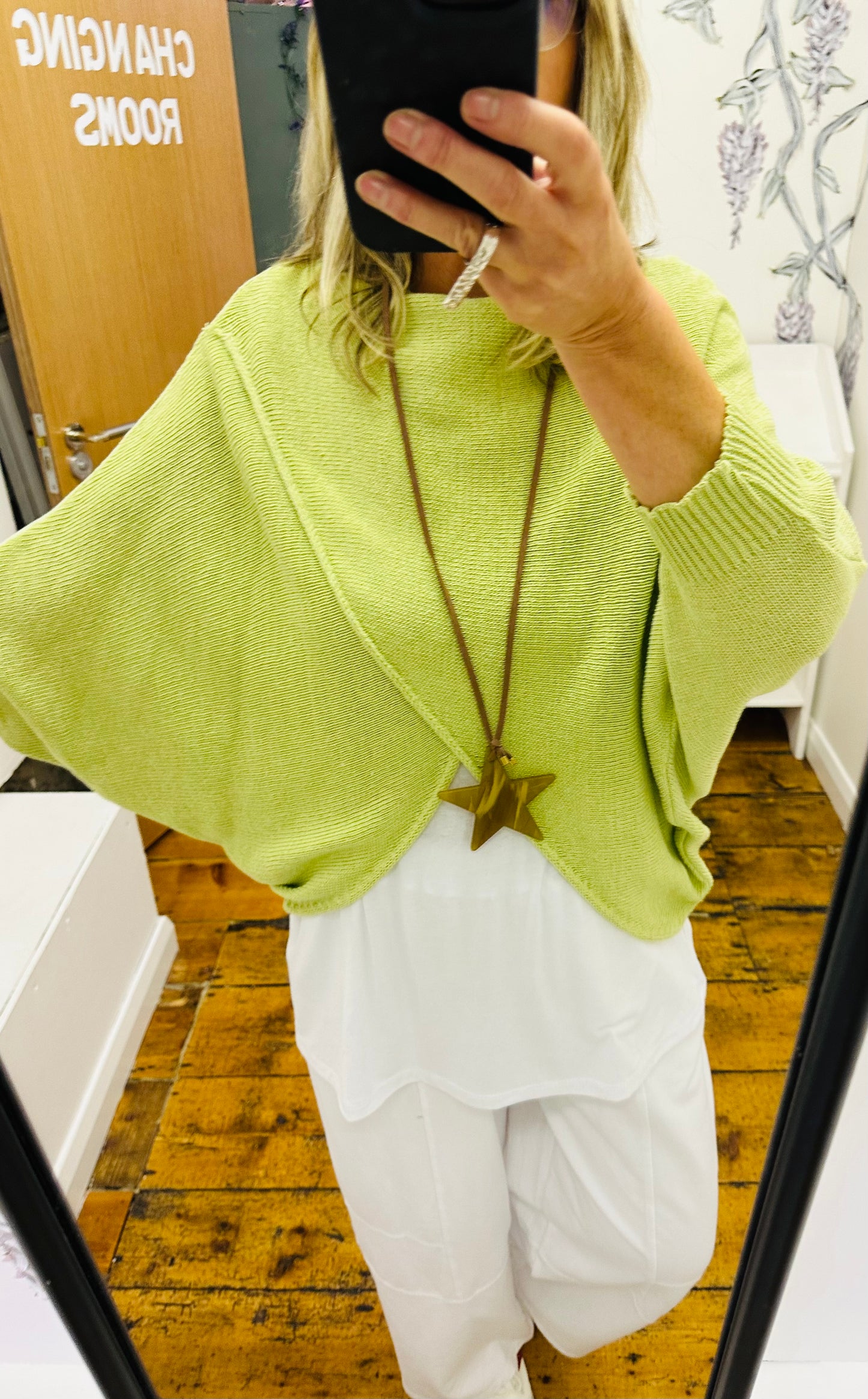 “Saffia “lime Italian cotton knit crossover jumper