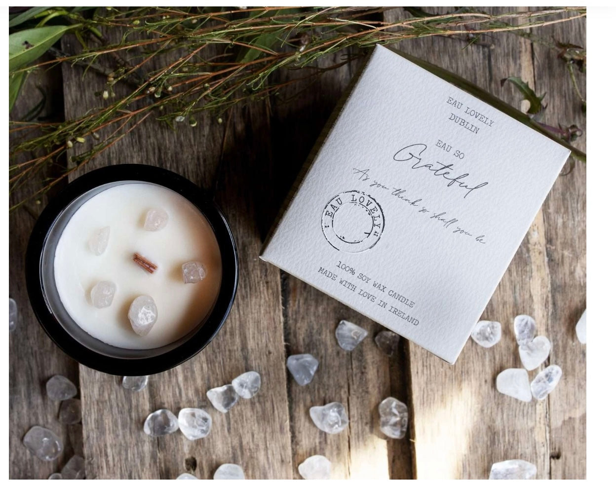 “Grateful “ EAU lovely Irish made gemstone candle