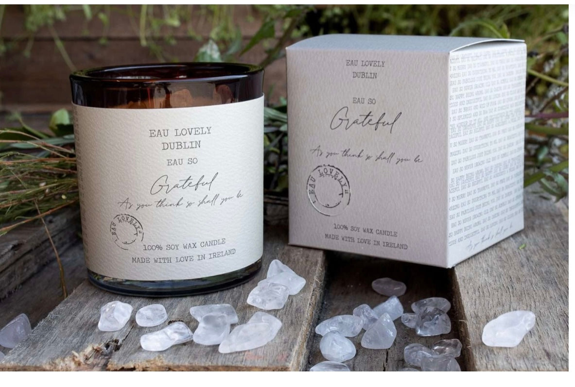 “Grateful “ EAU lovely Irish made gemstone candle