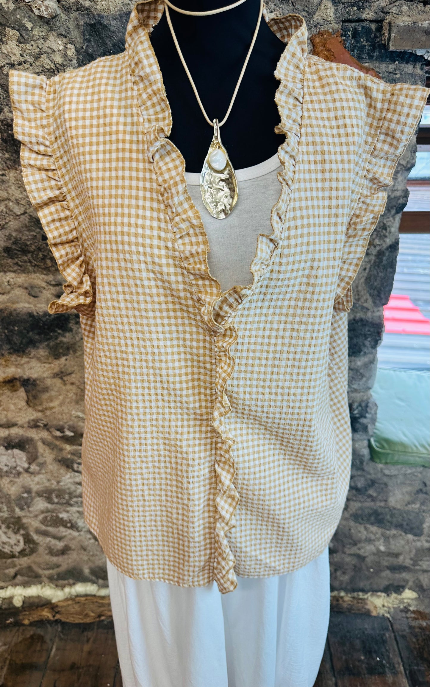 “Rosie “ gingham gold and white Italian tunic