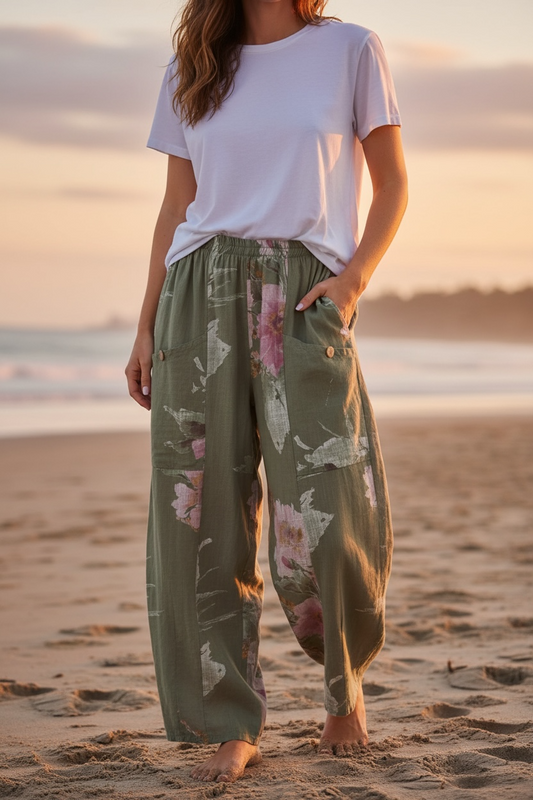 “Karina “ Italian linen tasteful floral cullottes