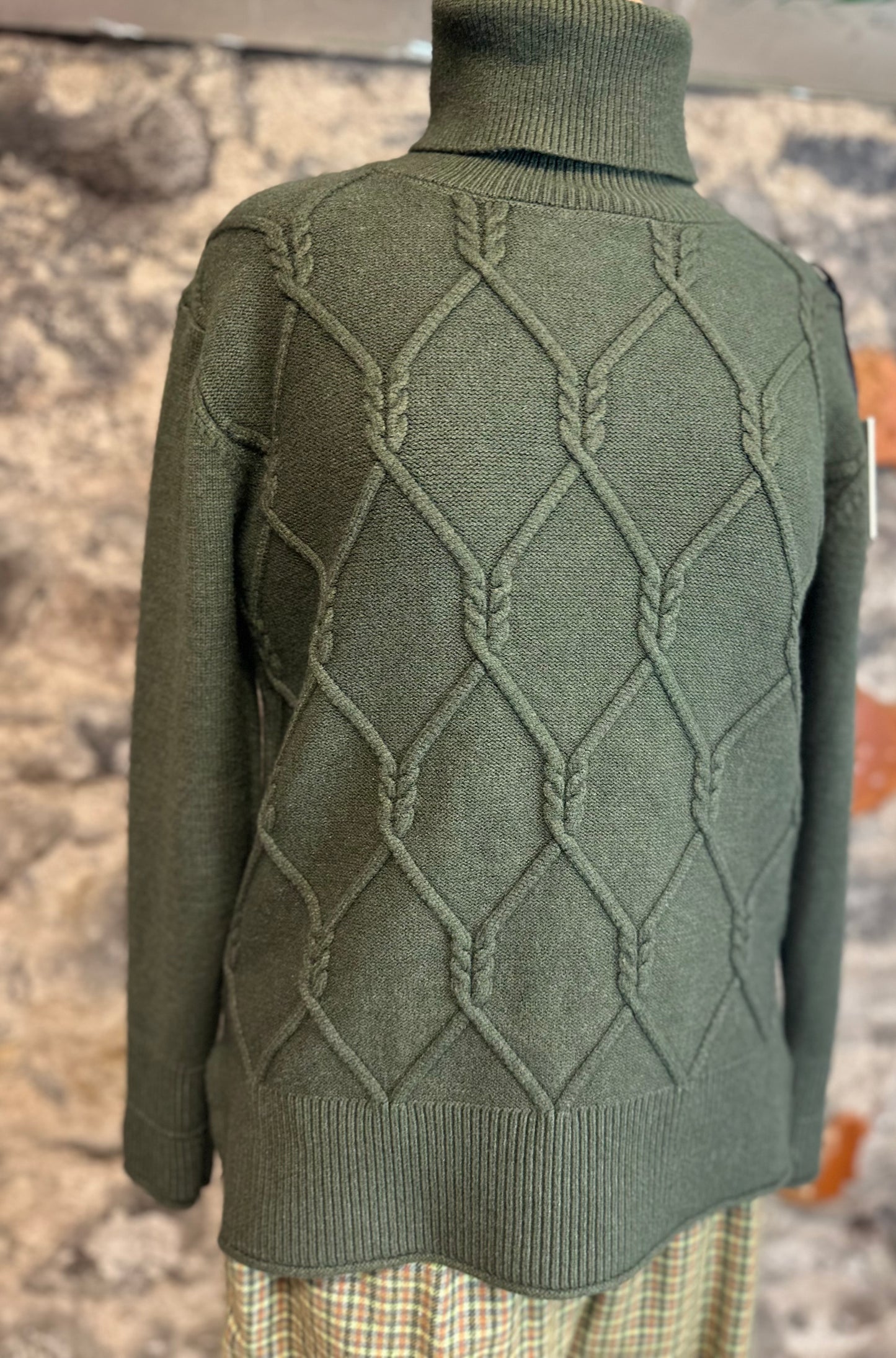 “Natalie “ Forest green high neck Italian cable knit polo