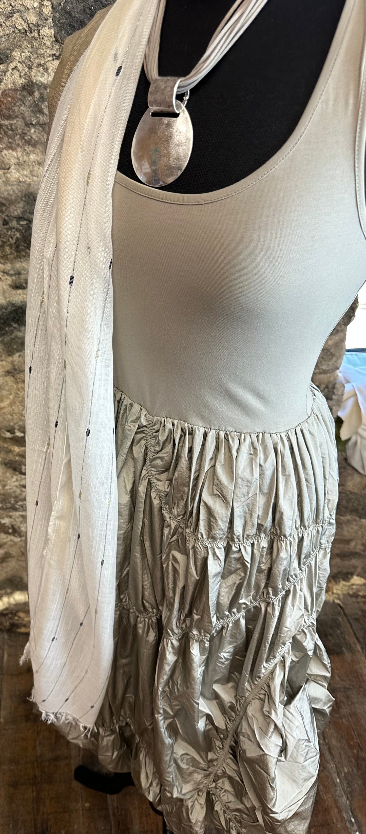 “Raina  “ mocha rushed Italian mixed fabric tank top dress
