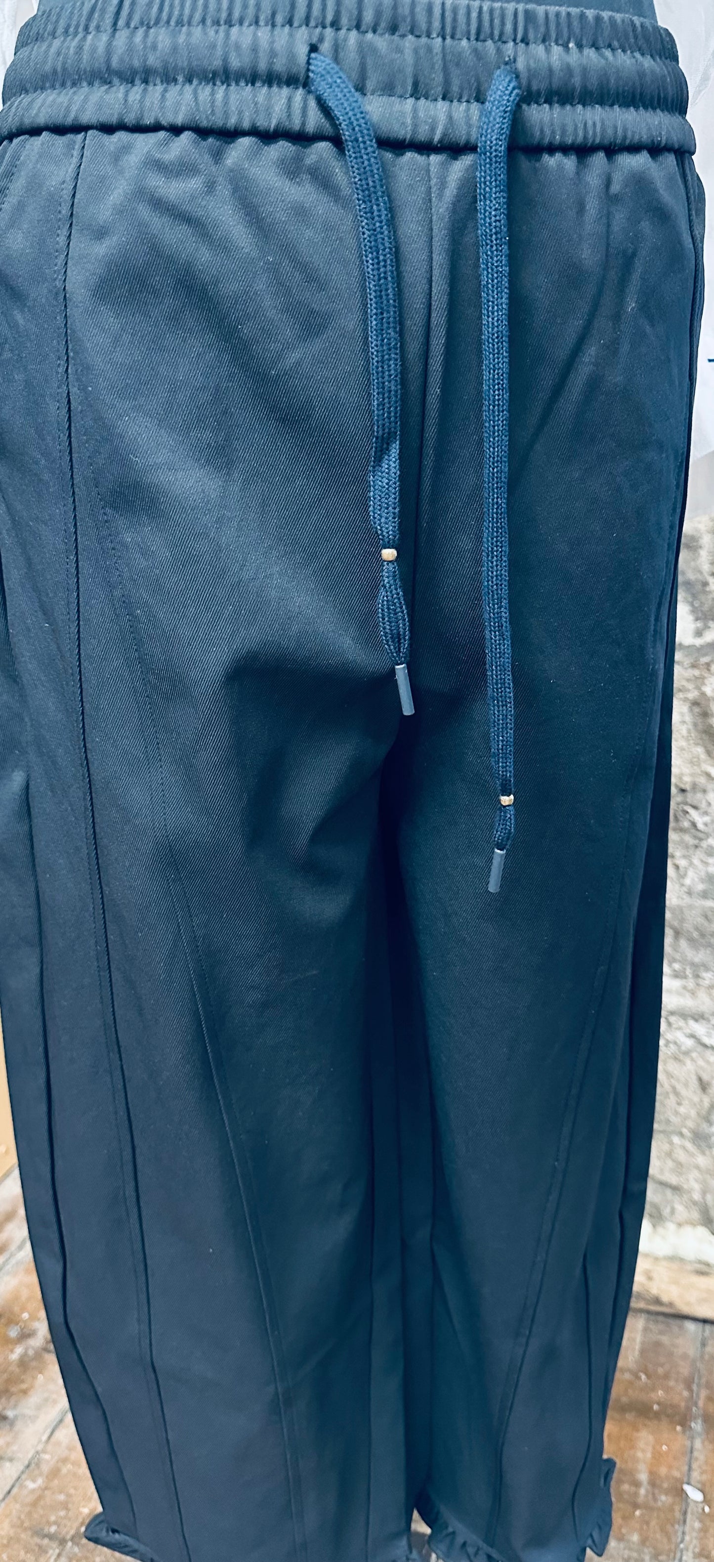 “Nicky “ ankle graze dark navy frill cuff canvas trouser
