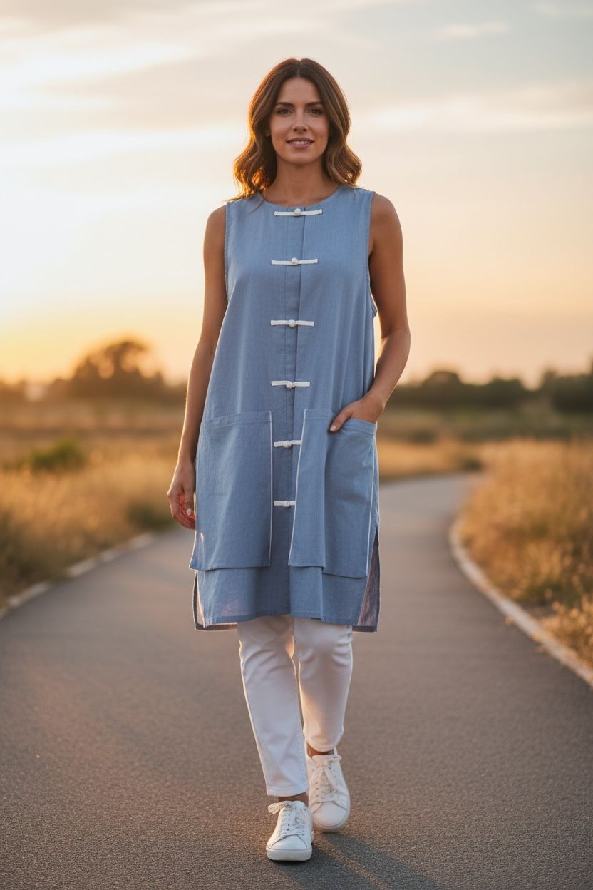 “Leia “ soft denim mandarin style waistcoat