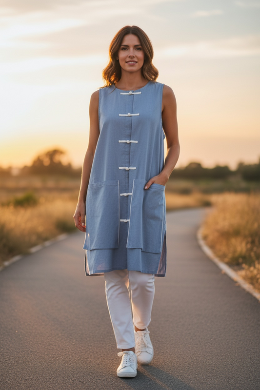 “Leia “ soft pale denim mandarin style waistcoat