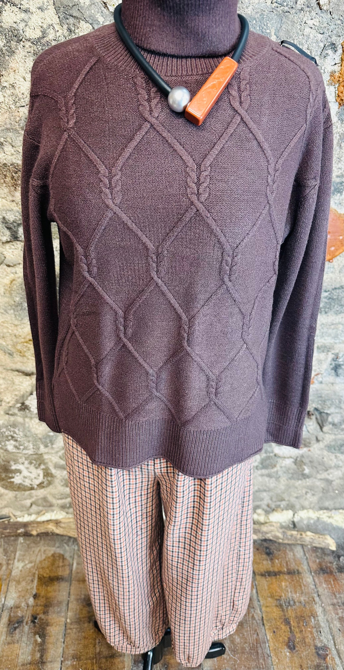 “Natalie “ chocolate Italian high neck polio knit