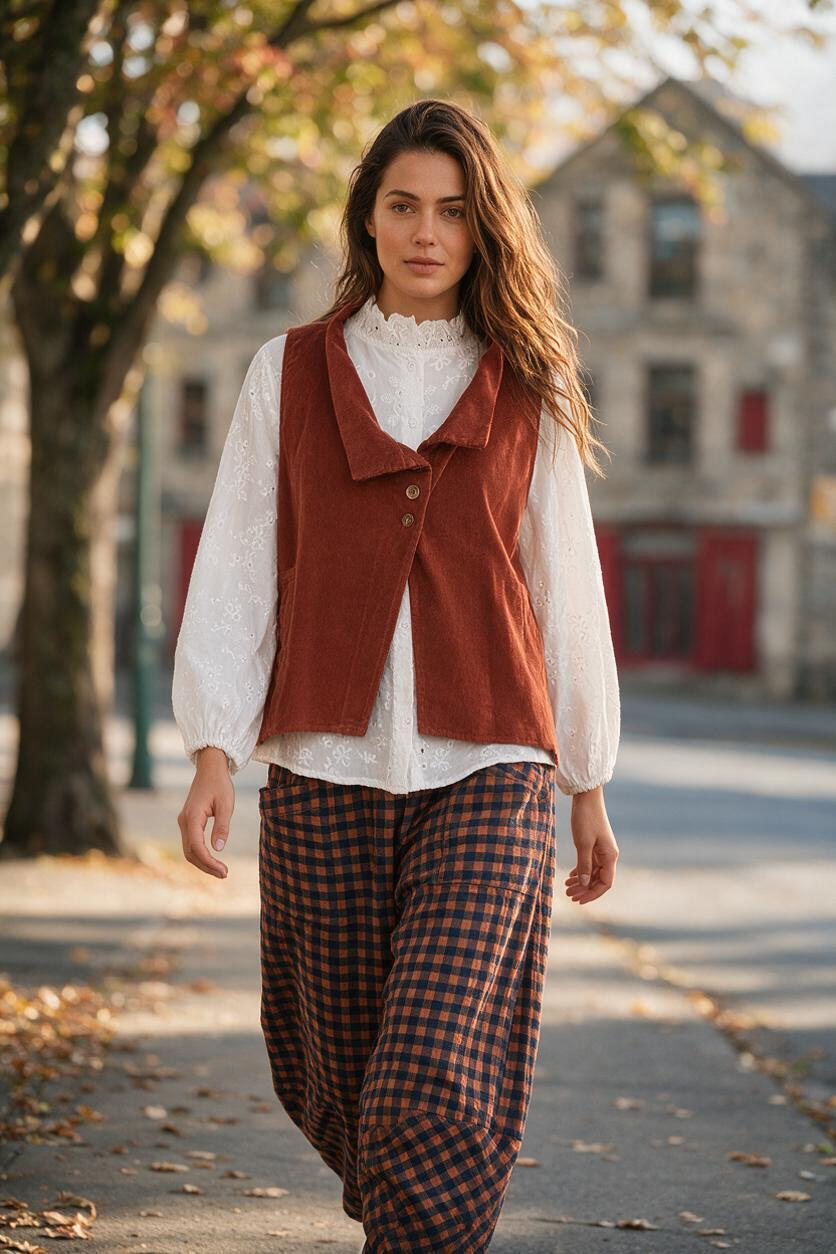 “Kellie” rust pin corduroy waistcoat