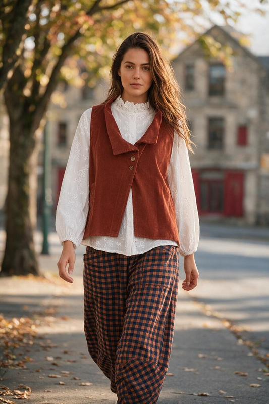 “Kellie” rust pin corduroy waistcoat