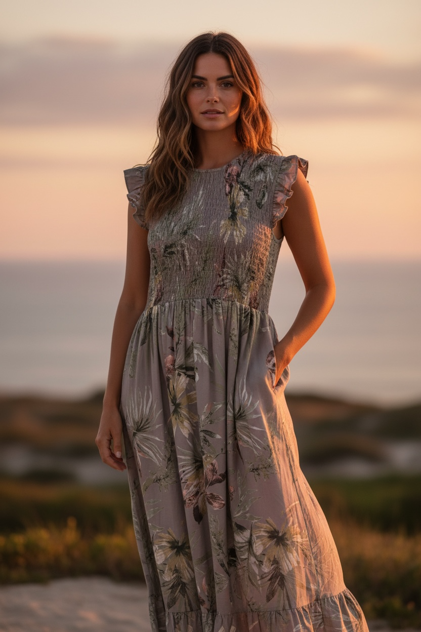 “Camellia “mocha Italian sun dress