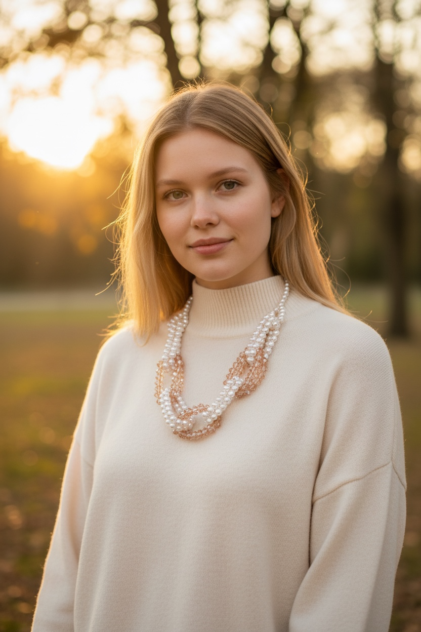 “Elsbeth “ Blush Pearl cluster neckpiece