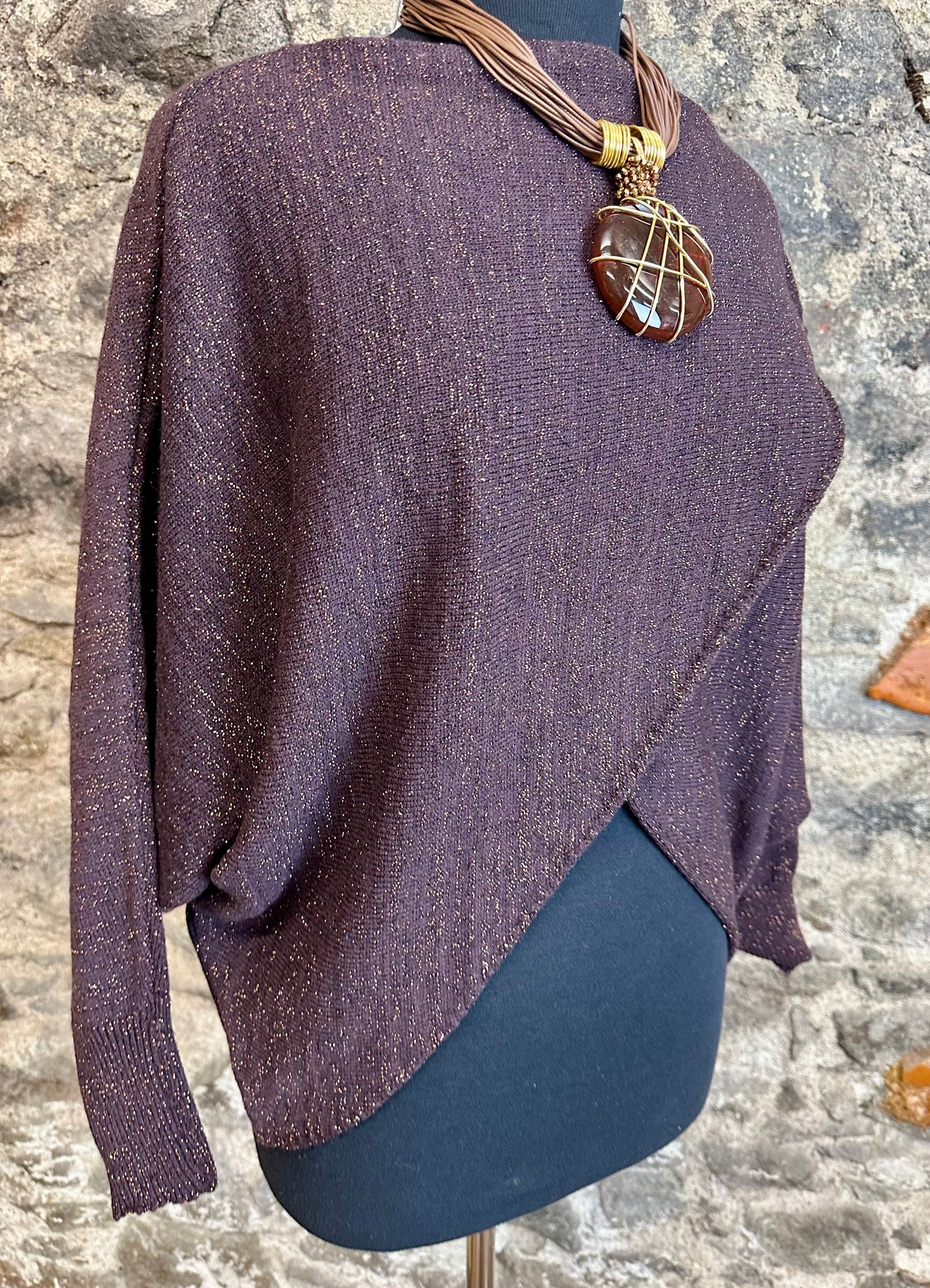 “Tanya “ chocolate Italian wrap knit with metallic fleck