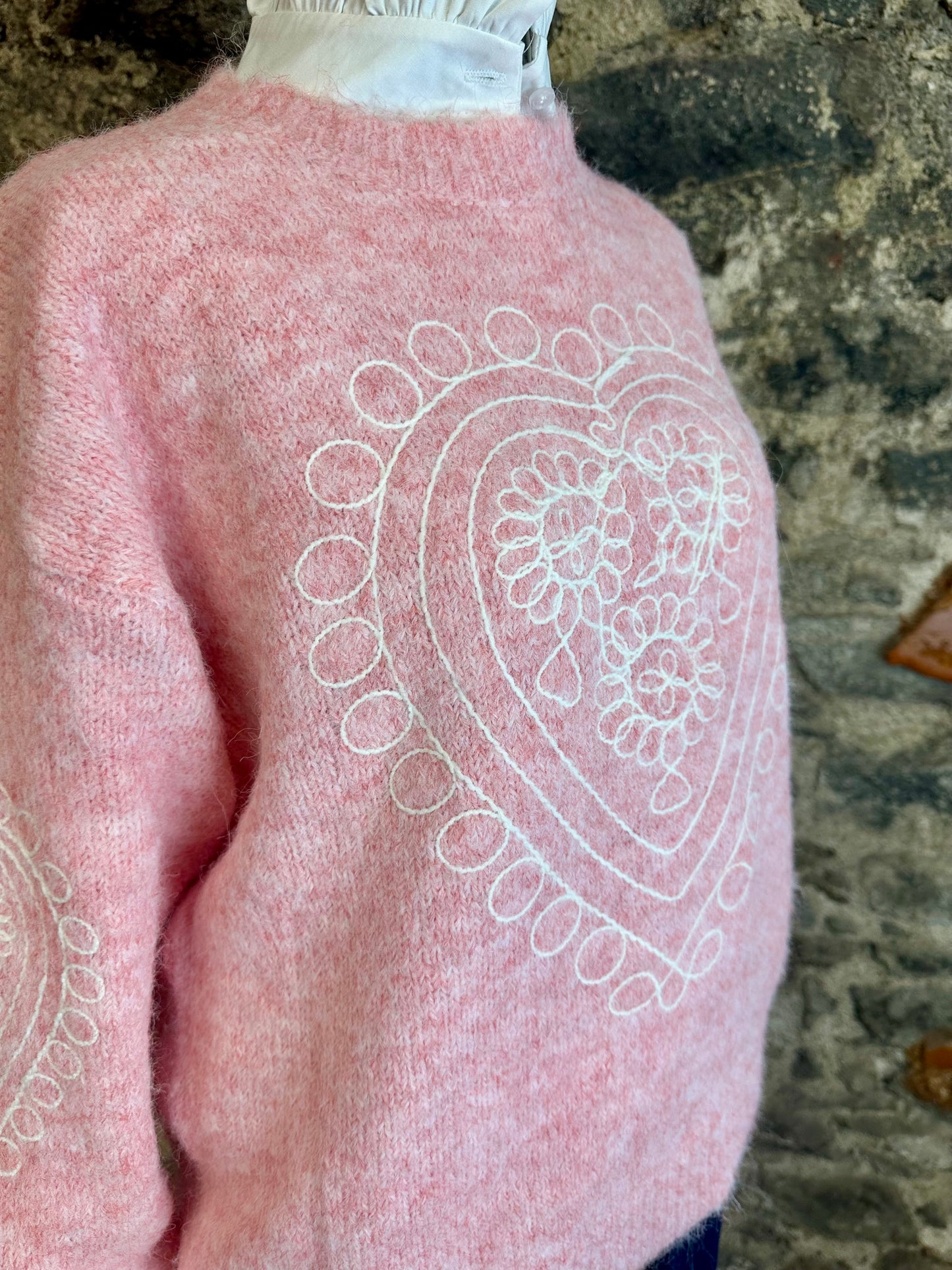 Strawberry soft cosey Italian knit strawberry with white embroidery detailing