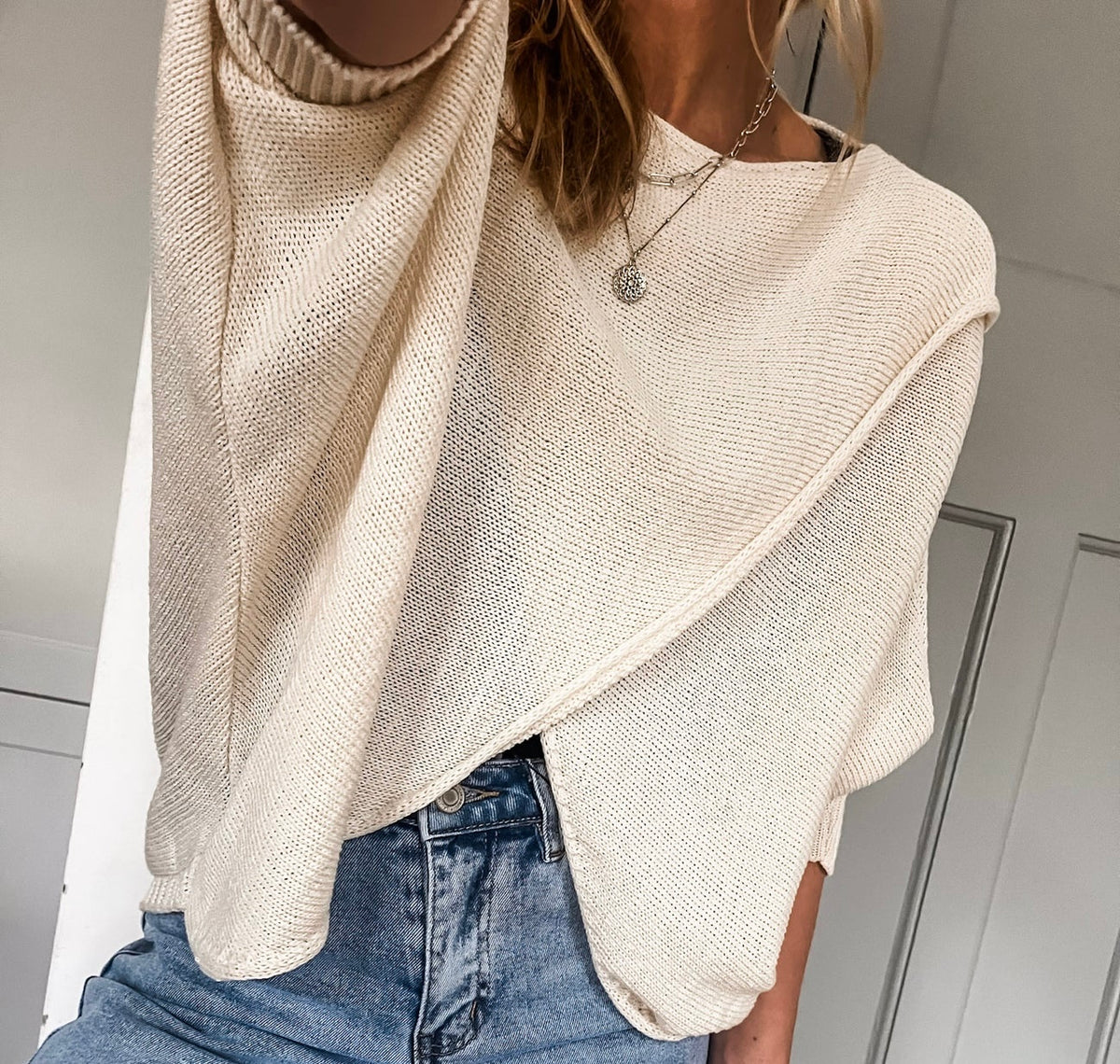 “Sadie “ cream Italian crossover knit