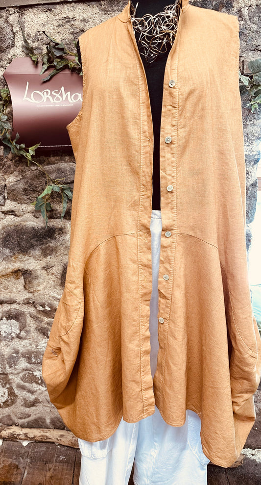 “Contessa” bronze Italian pin tuck linen tunic dress