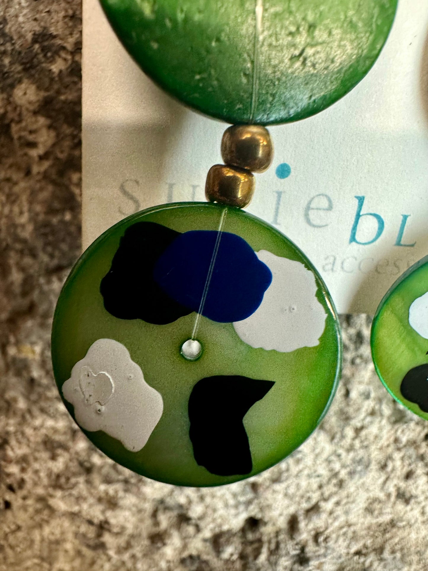 Wooden disc hand painted drop earrings