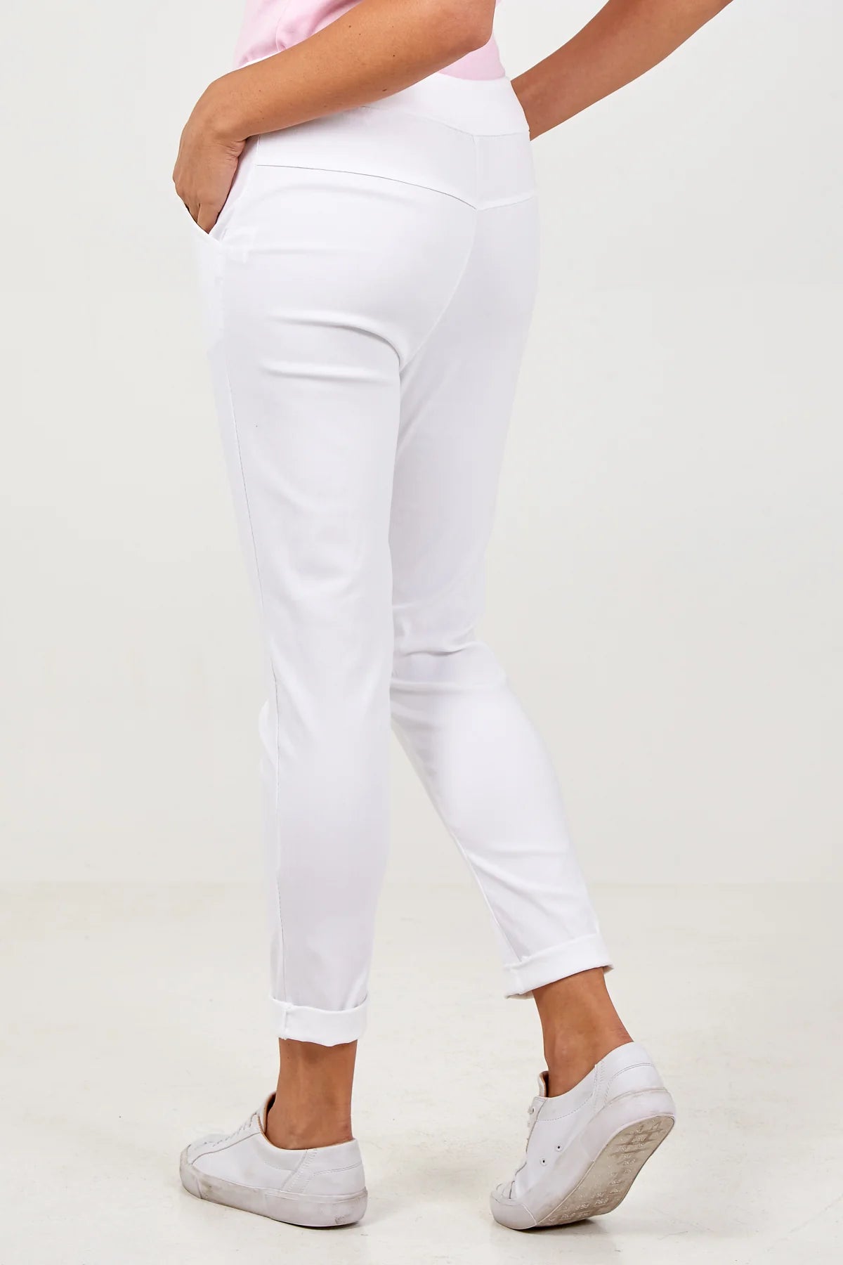 “Shelly “ white stretch cotton Italian trouser