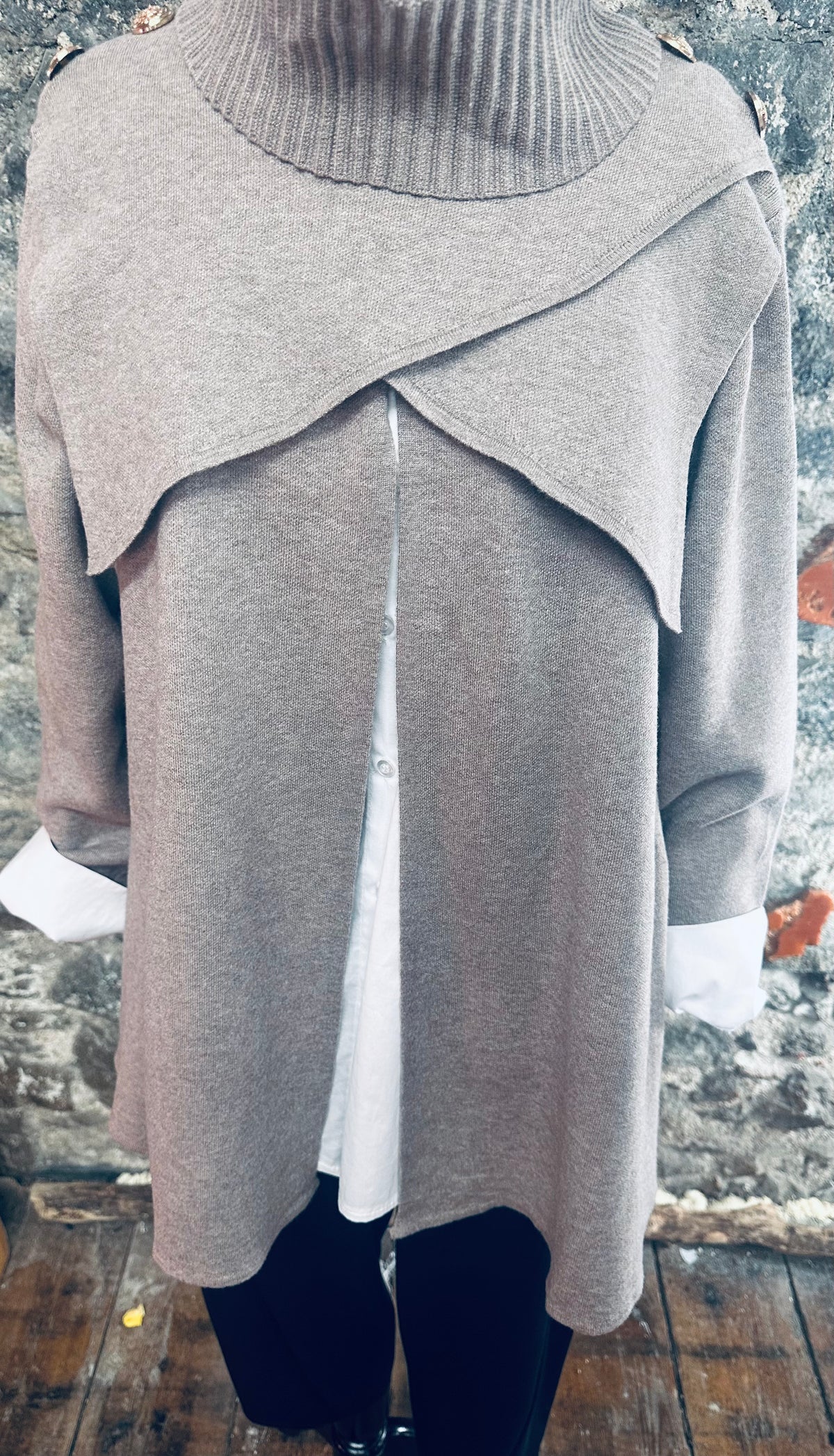 “Rosie “mocha cowl neck cape Italian knit