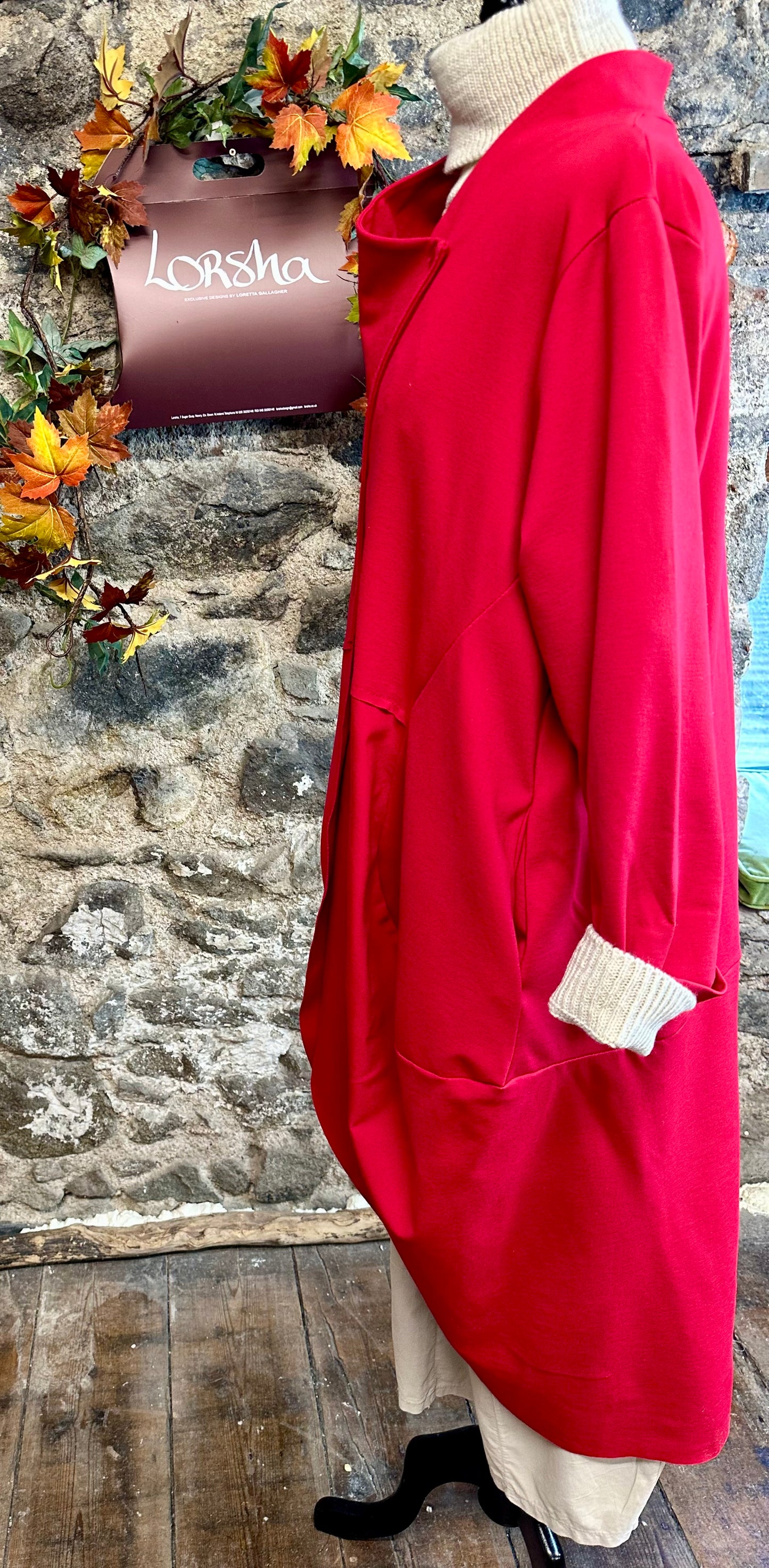 “Marianna “ ruby red Italian drape dress coat