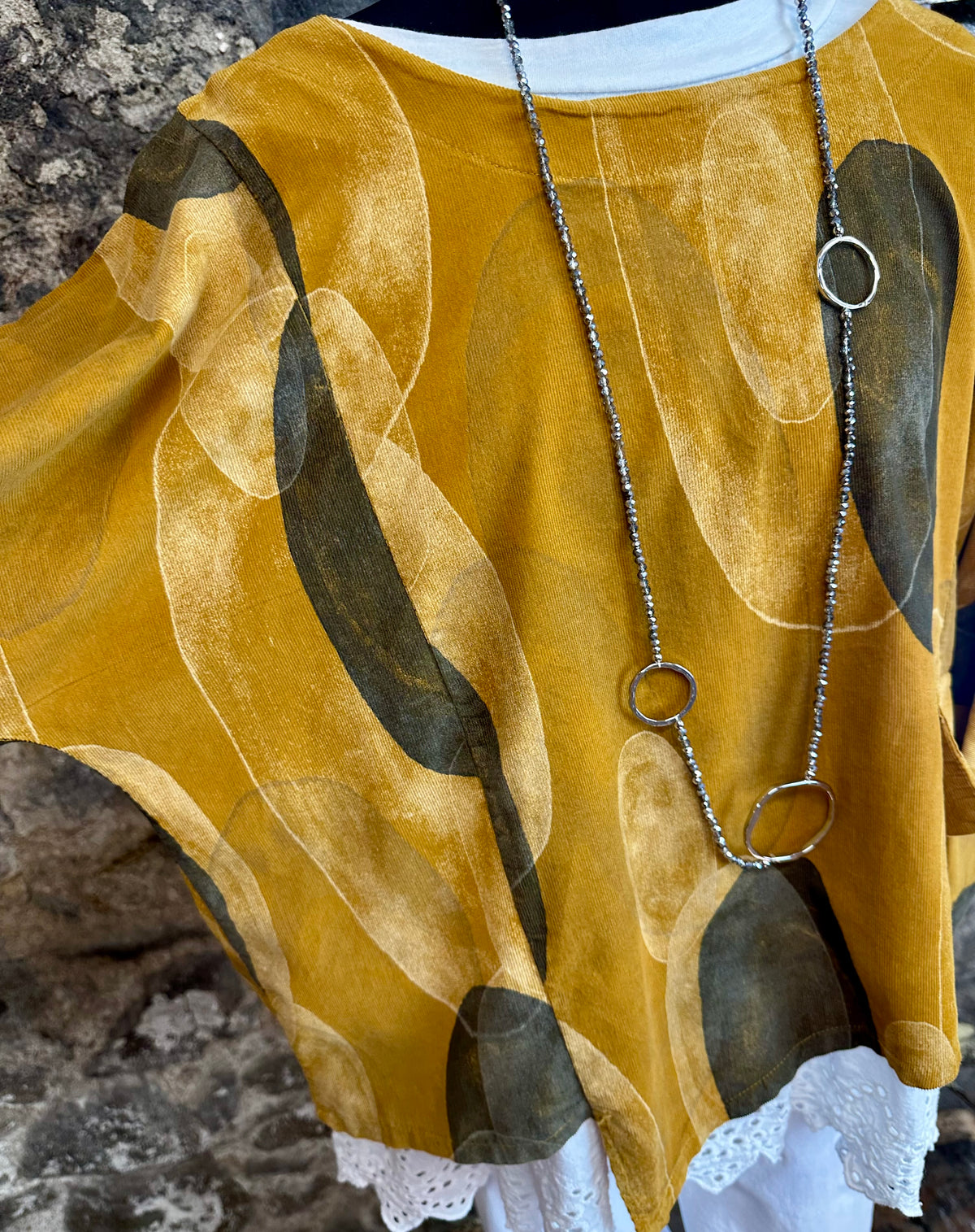 “Betty “mustard and slate pin corduroy tunic