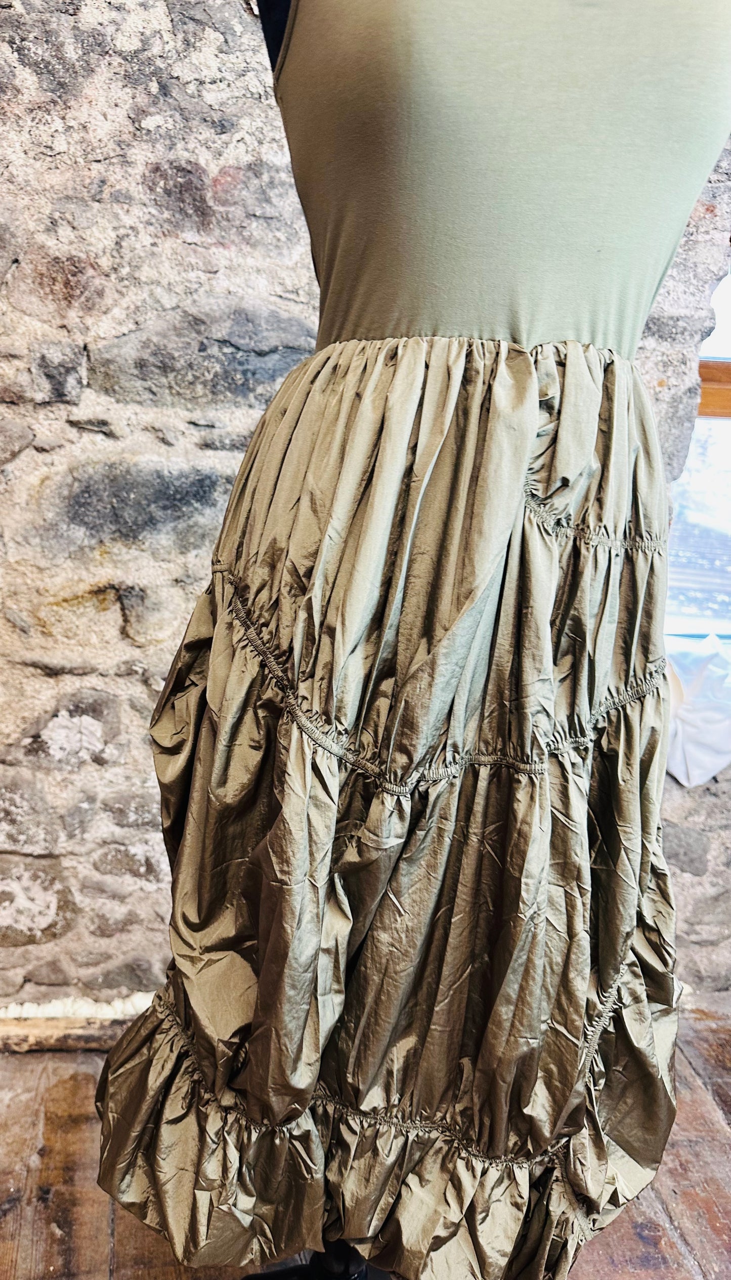 “Raina” kaki Italian mixed fabric  dress