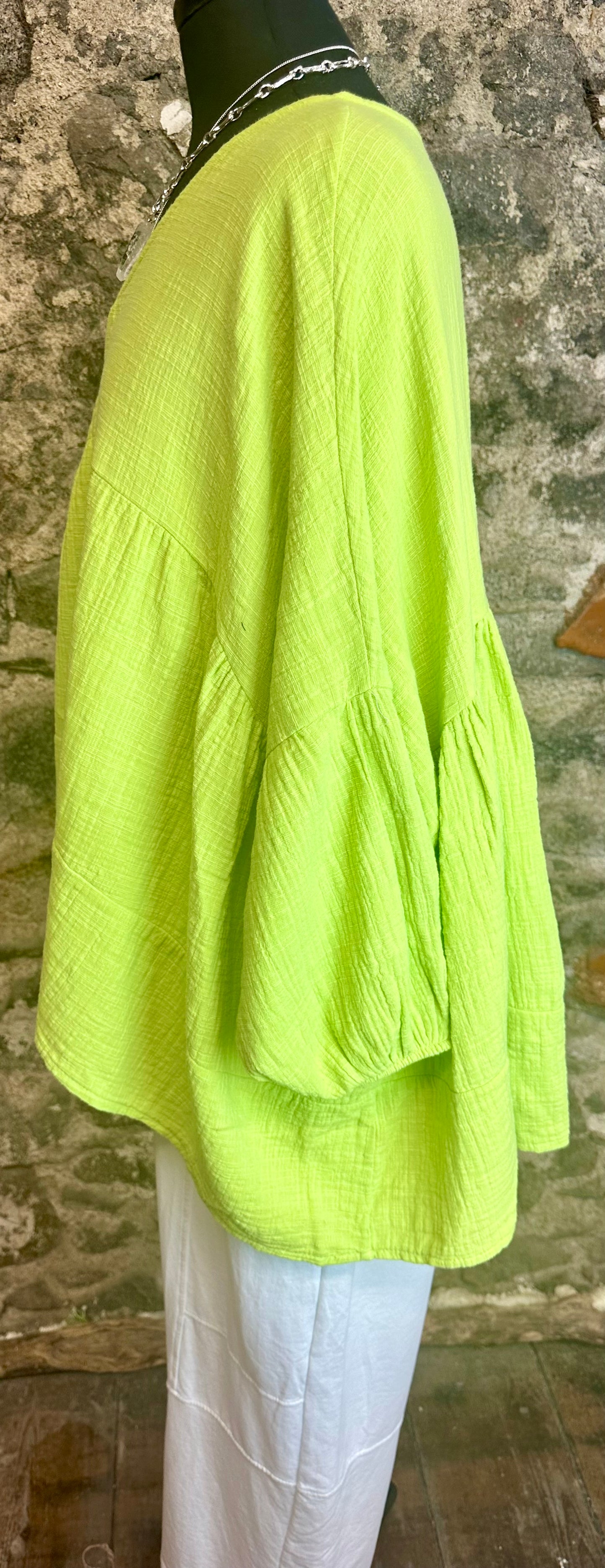 “Lily “ lime green Italian renaissance smock top