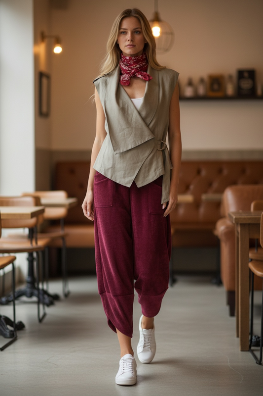 “Riva” rich ruby burgundy chenille Italian jogger