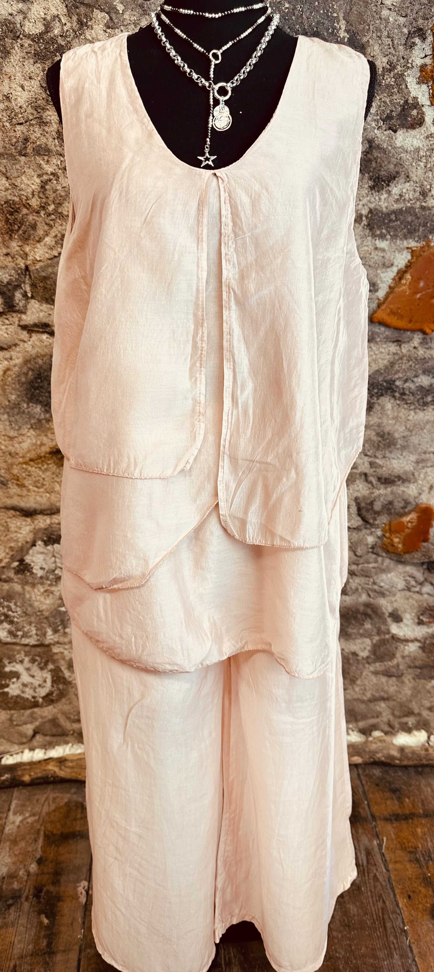 “Andrea “ Italian layered silk mix tunic salmon pink