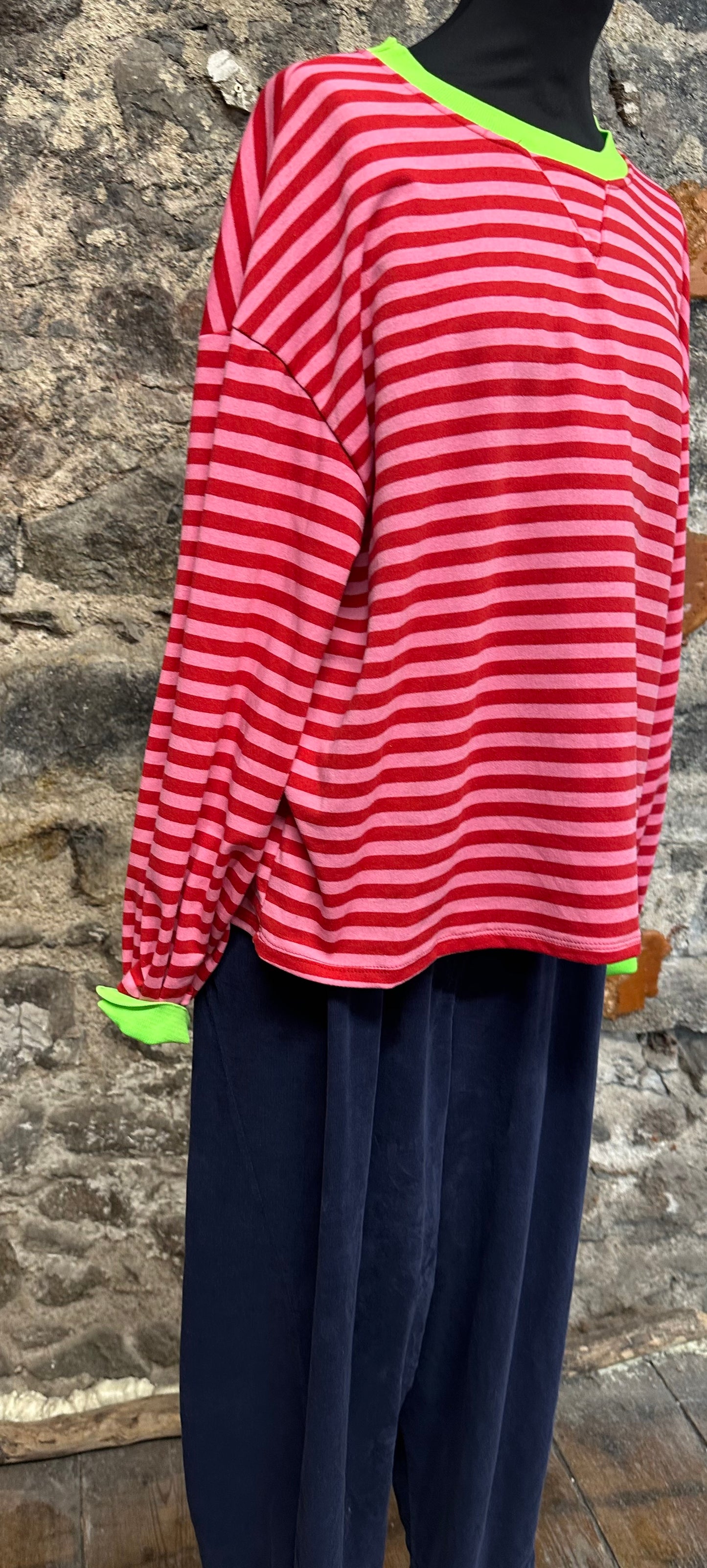 “Misty” Ruby and pink jersey long sleeve casual top