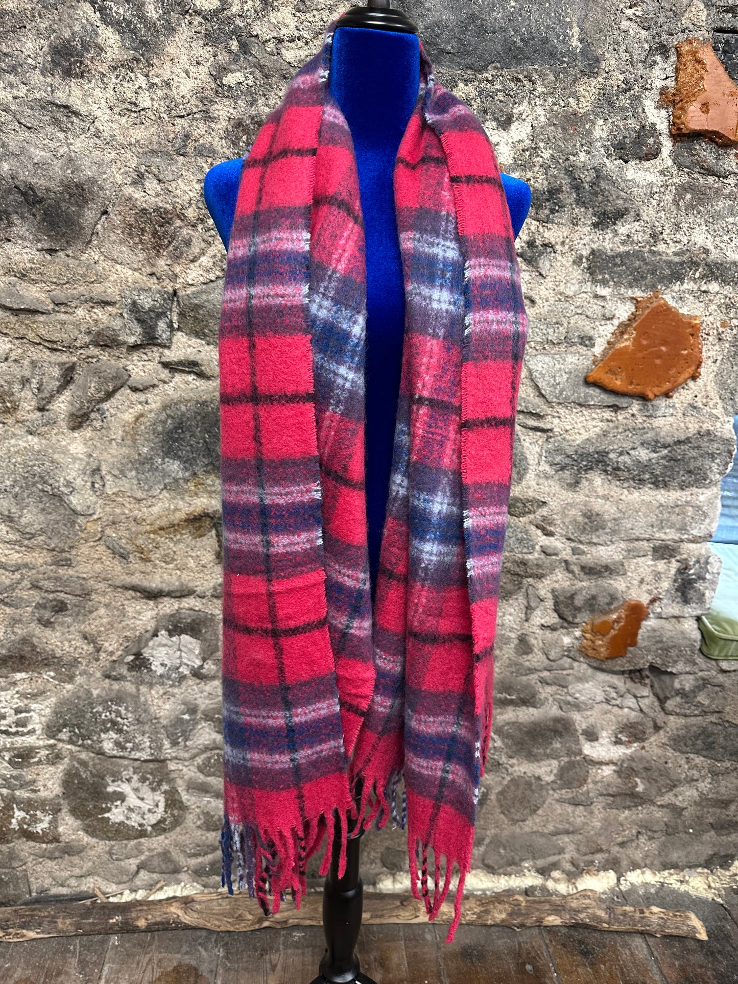 Cosey navy and rose red plaid wrap