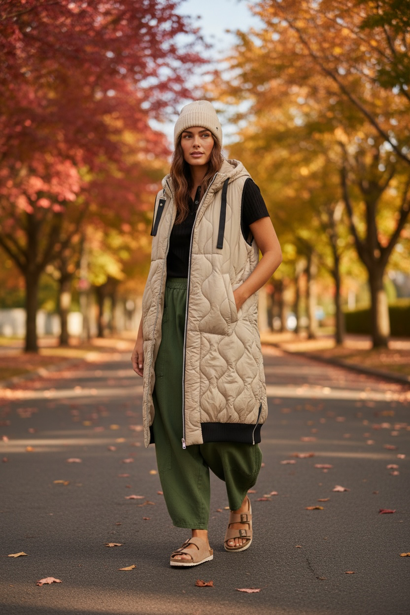 “Maisie “ stone quilted Italian long length  gilet