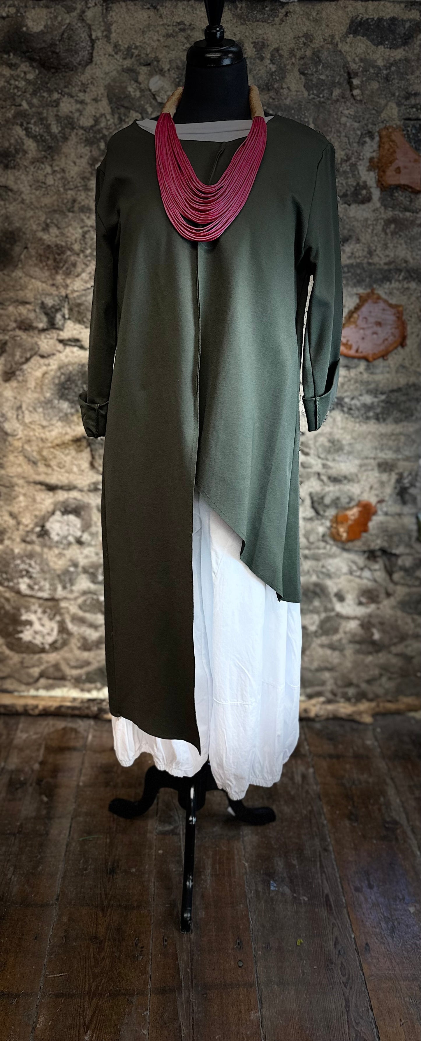“Mayla  “ forest green asymmetric Italian tunic