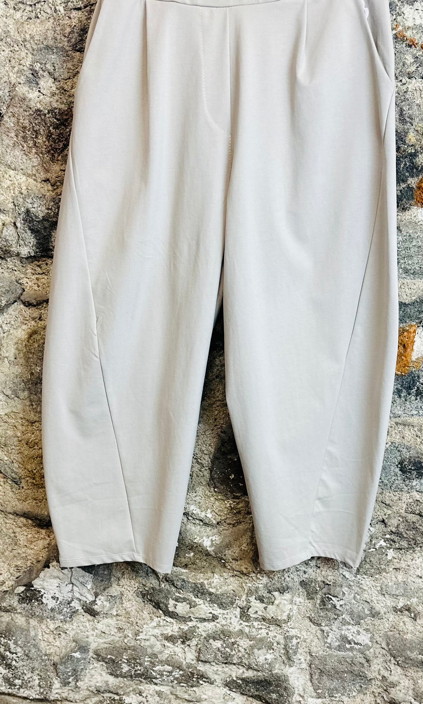 “Lottie”barrel leg Italian cocoon trouser beige mocha