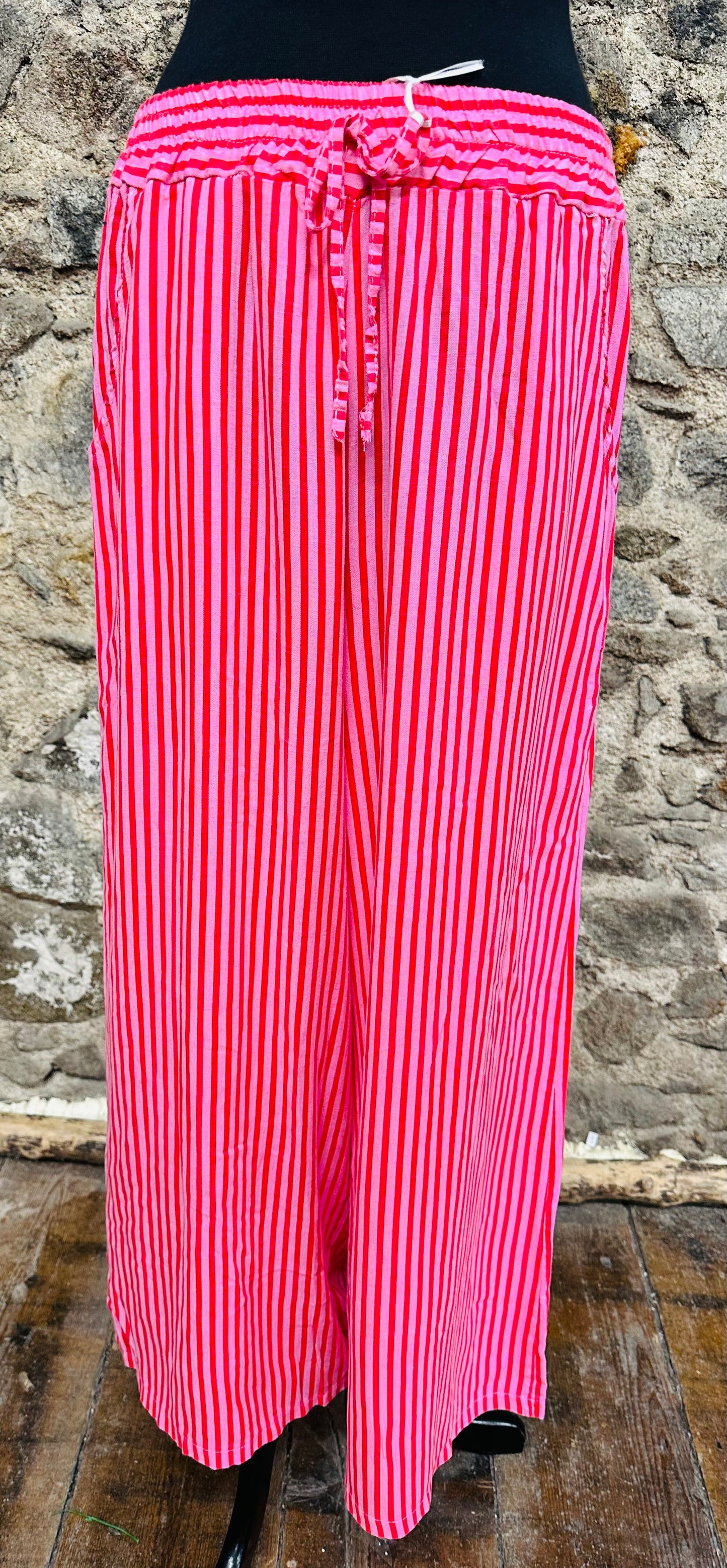 “Sandie “ Ruby and pink Italian linen striped cullottes