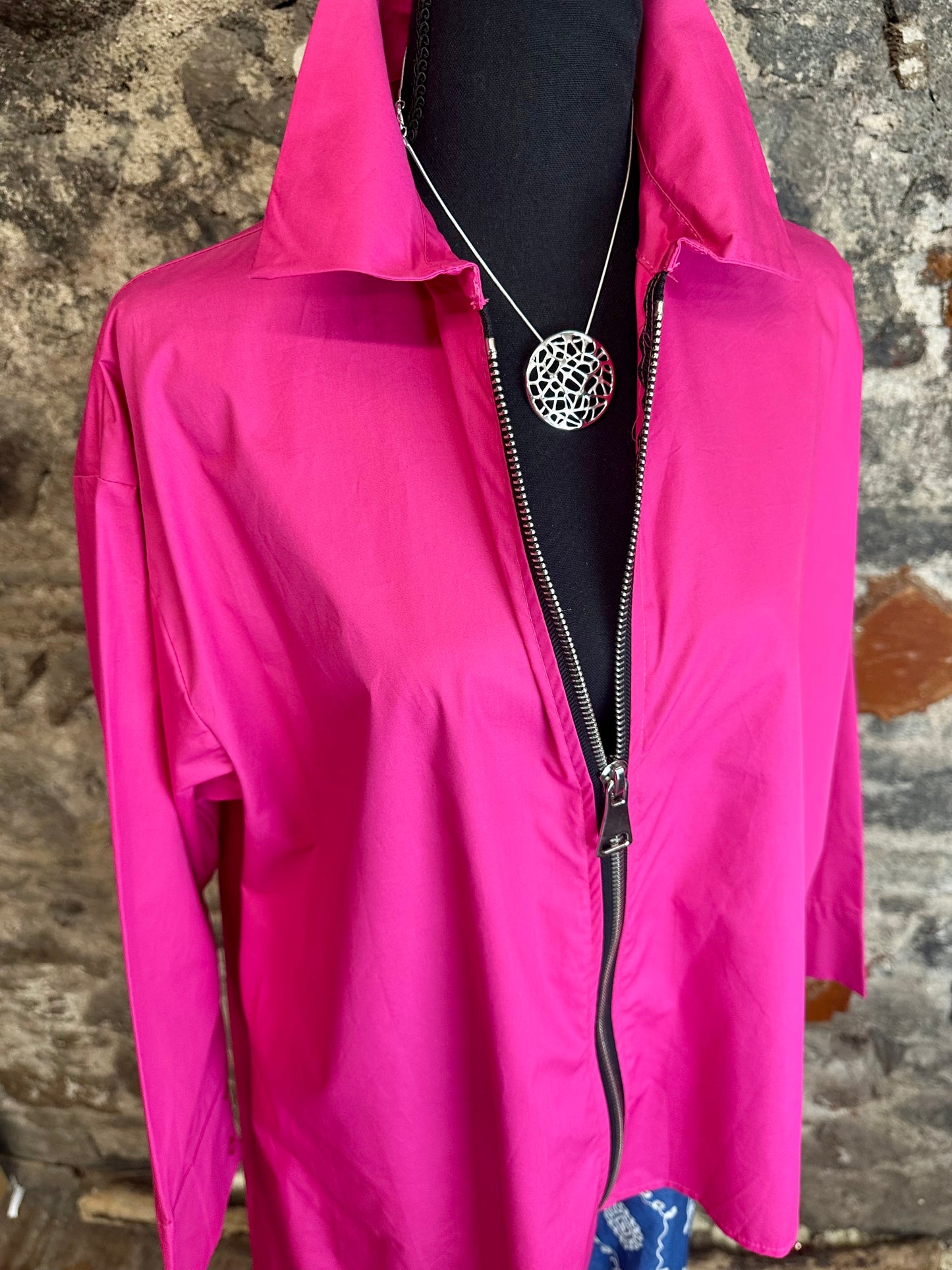 “Serrin “ fuchsia dramatic Italian asymmetric shirt