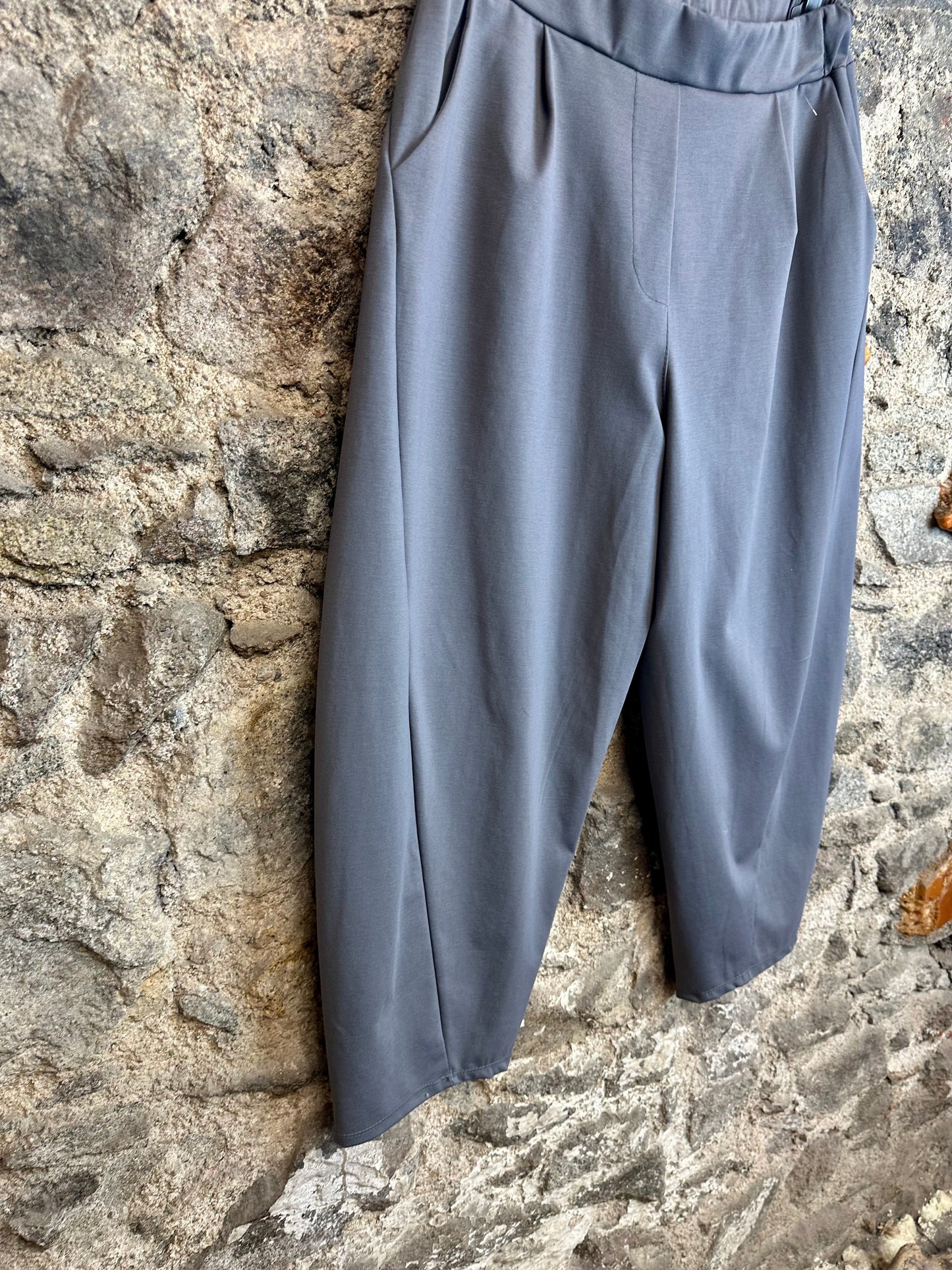 “Lottie “ charcoal grey Italian barrel leg cocoon trouser