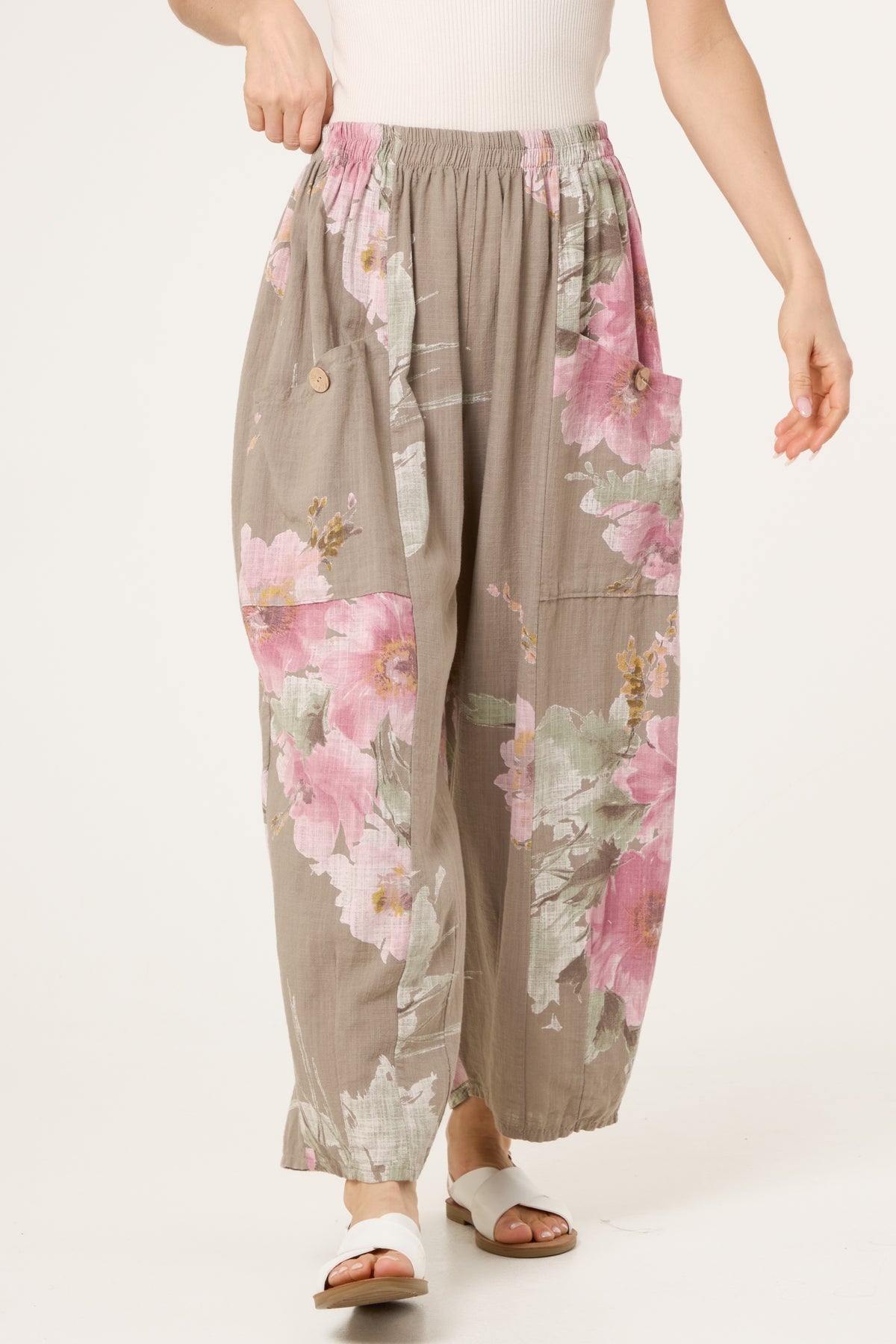“Karina” mocha Italian linen floral cullottes