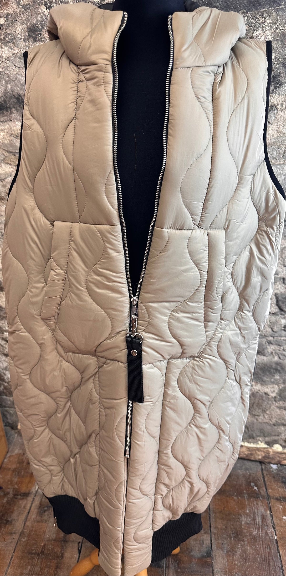 “Maisie “ stone quilted Italian long length  gilet